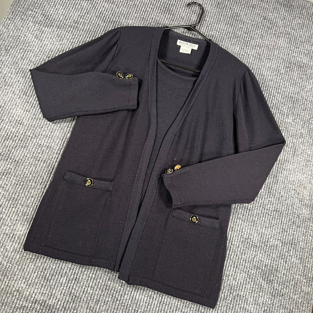 Austin Reed Cardigan and Top Womens Small Blue Long Sleeve Merino Wool USA Made